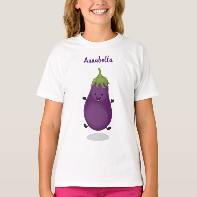 Söt glad aubergine illustration i tecknad stil t shirt (Framsida)