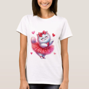 Söt Glad Ballerina Katt Kramar Hjärta Konst🐱💖 T Shirt