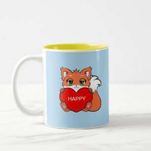 Söt Glad Bebisräv med Hjärtat Tvåtons Kaffemugg