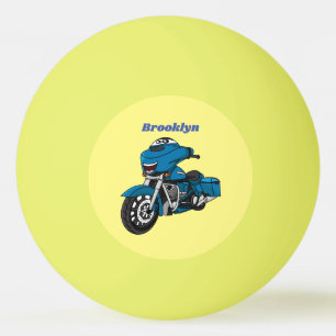 Söt glad blå motorcykel tecknad film pingisboll