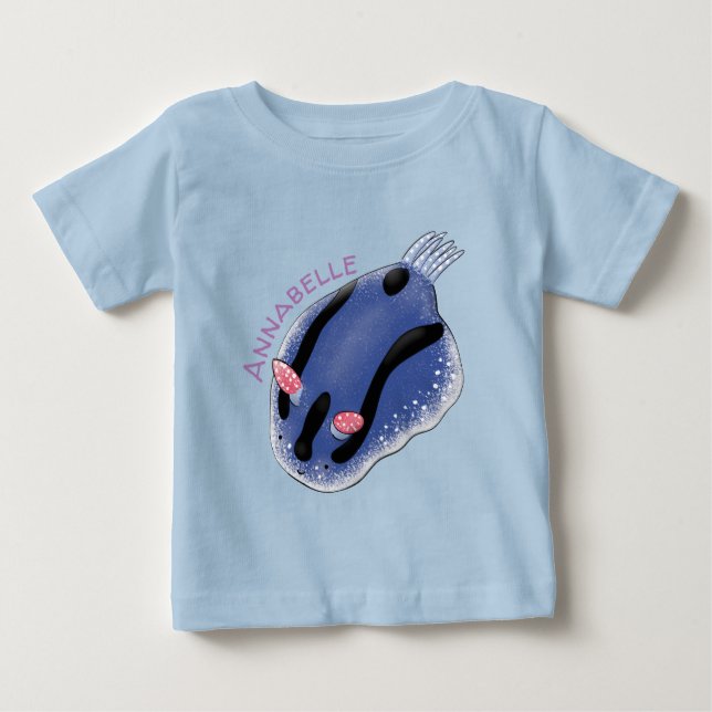 Söt glad blå nakensnäcka serieillustration t shirt (Framsida)