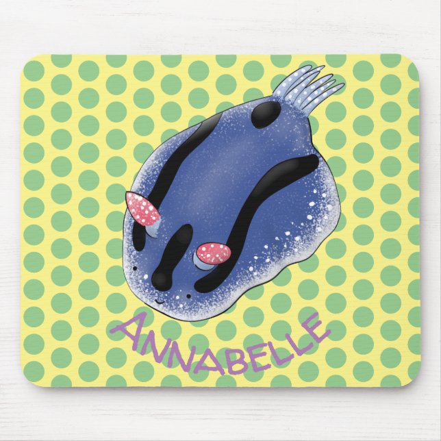 Söt glad blå nudibranch serieillustration musmatta (Framsidan)