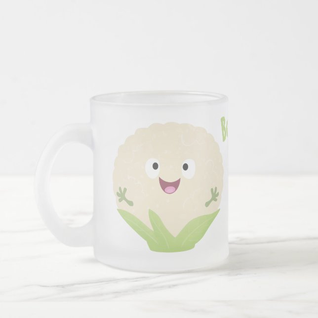 Söt glad blomkål grönsak seriefigur frostad glasmugg (Vänster)