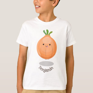 Söt glad brun lök grön tecknad illustration t shirt