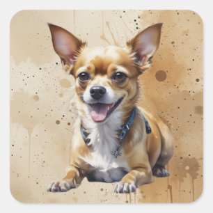 Söt Glad Chihuahua Hund Husdjur Djur Konst Fyrkantigt Klistermärke