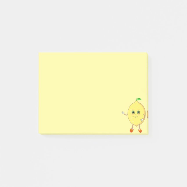 Söt glad citron på gul post-it block (Framsida)