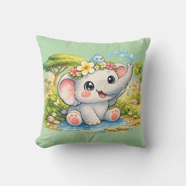 Söt Glad Elefant Kawaii Kudd Kudde (Framsida)