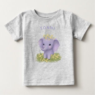 Söt, glad elefant med vilda blommor t shirt