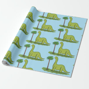 Söt glad grön brontosaurus dinosaurie tecknad film presentpapper