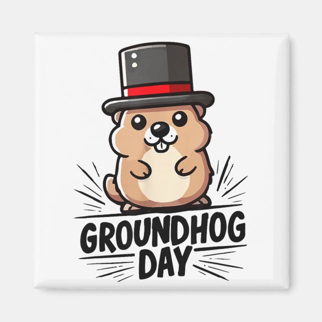 Söt Glad Groundhog Day 2 februari Phils Holida Magnet (Framsidan)