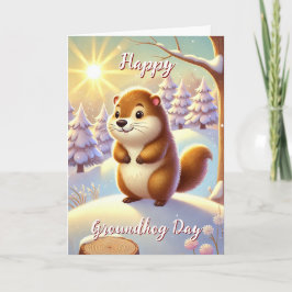 Söt Glad Groundhog Day & Historik Kort Vinter