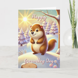 Söt Glad Groundhog Day & Historik Kort Vinter