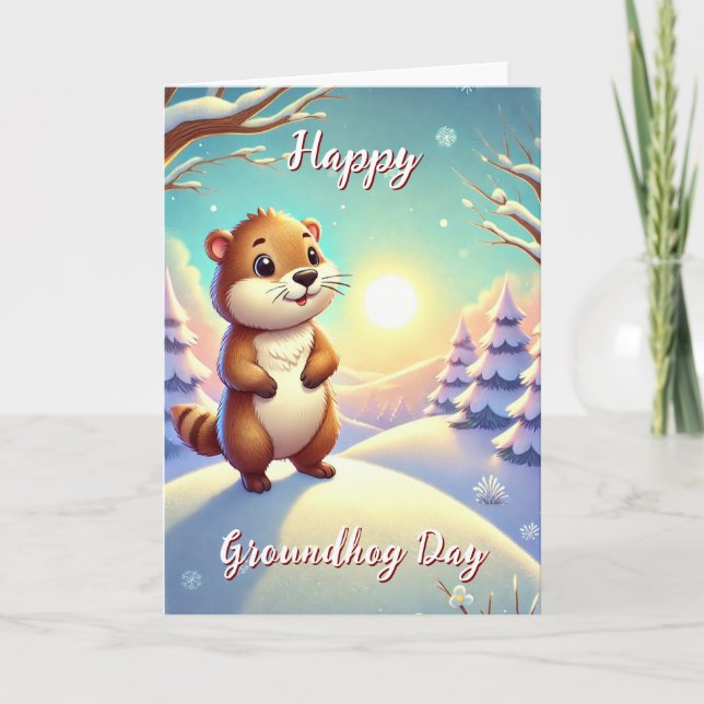 Söt Glad Groundhog Day & Historik Kortställning Kort (Framsida)