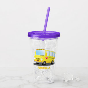 Söt glad gul skolbuss tecknad serie take away mugg