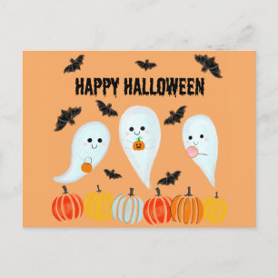 Söt Glad Halloween Spök Bat Pumpa Vykort