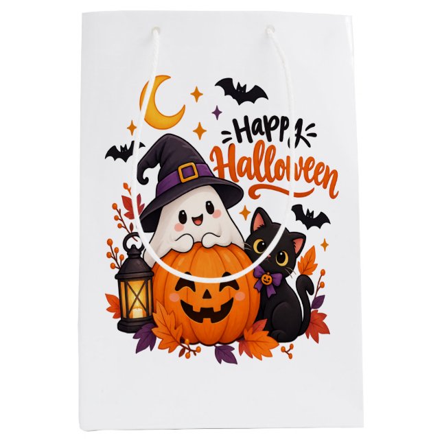 Söt Glad Halloween Spökpumpa Svart Katt |  (Framsidan)