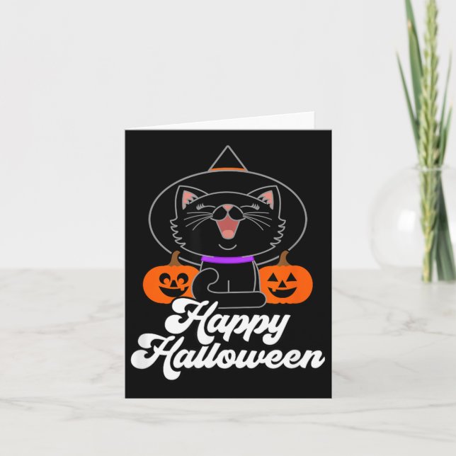 Söt Glad Halloween Svart Katt Kort (Framsida)