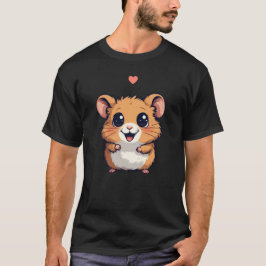 Söt Glad Hamster med Hjärta - Kawaii Tecknad Ani T Shirt