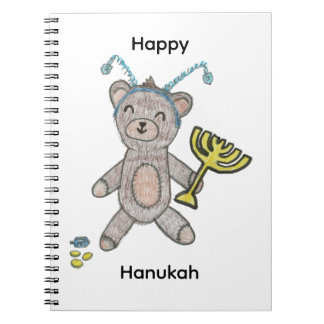 Söt Glad Hanukkah nalle spiralbundet anteckningsbl Anteckningsbok