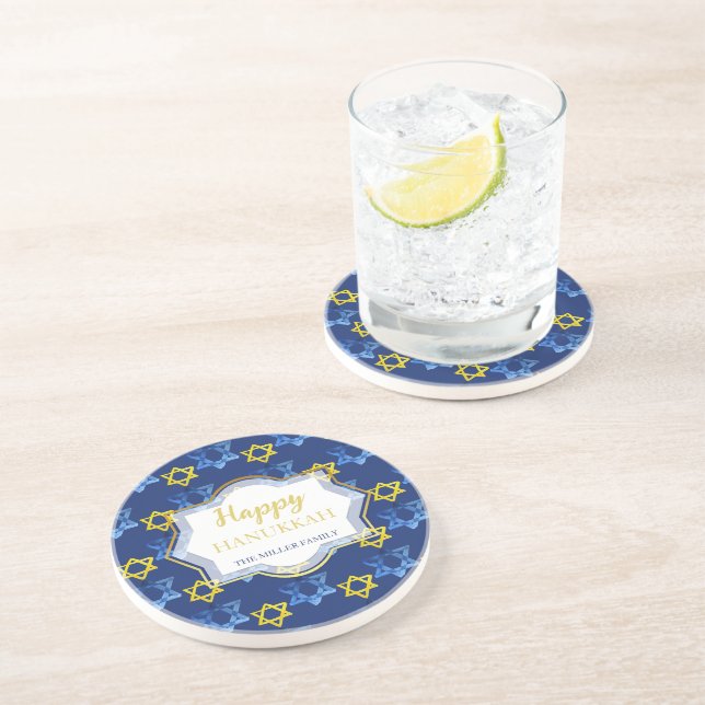 Söt Glad Hanukkah Vattenfärg Davidsstjärnor Underlägg (Sidan)