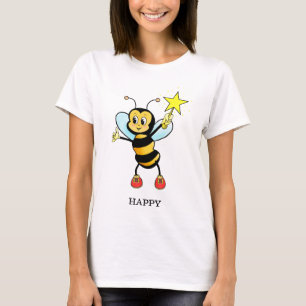 Söt Glad Honungsbi med Stjärna på Himmelblå T-Shir T Shirt