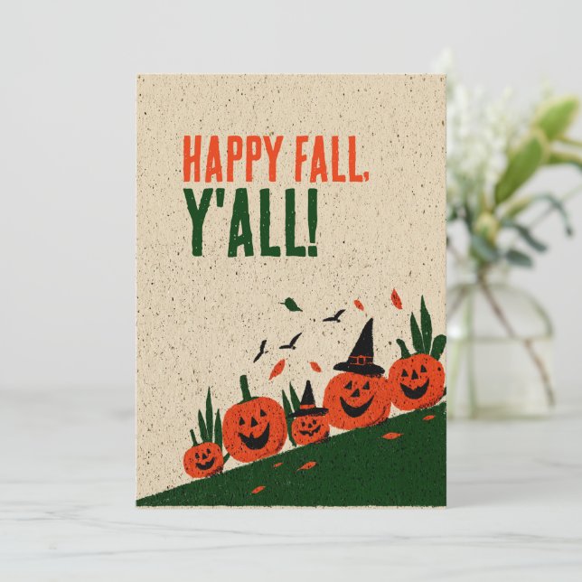 Söt Glad Höst Y'all Pumpa Häxa Hatt Inbjudningar (Stående Fram)