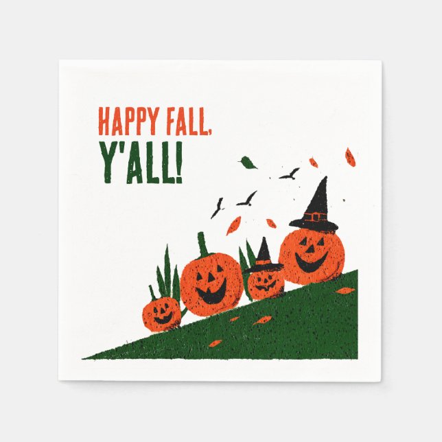Söt Glad Höst Y'all Pumpa Häxa Hatt Pappersservett (Framsidan)