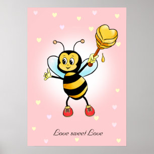 Söt Glad Humla & Bikupa på Rosa Poster