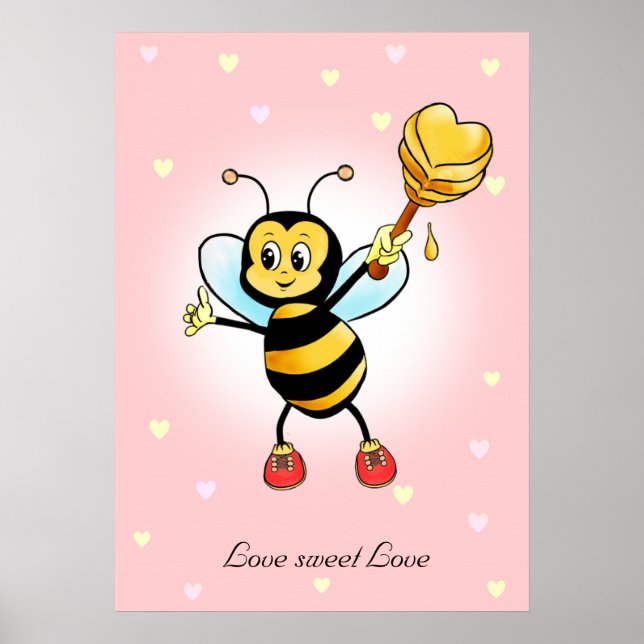 Söt Glad Humla & Bikupa på Rosa Poster (Framsidan)