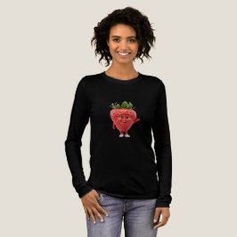 Söt Glad Jordgubbs Karaktär Vinkar Tecknad T Shirt