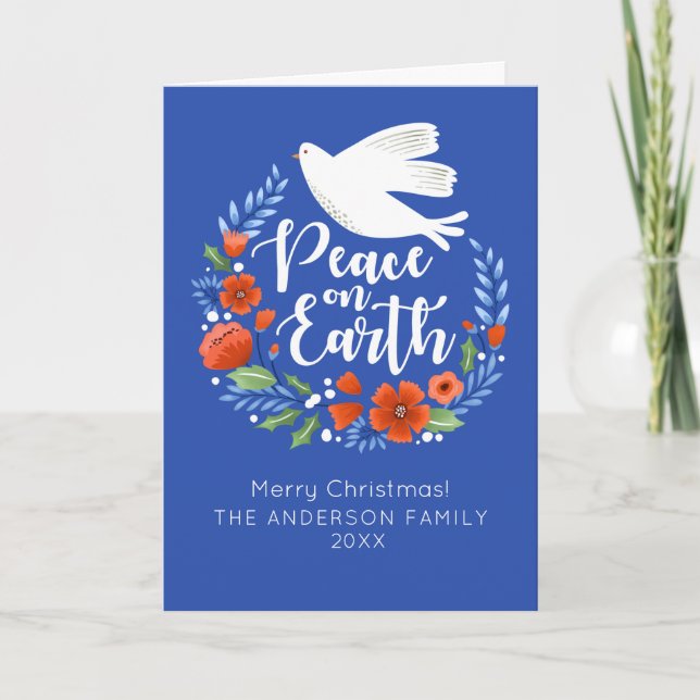 Söt Glad Jul Blommig Krans Foto Helgkort (Framsida)