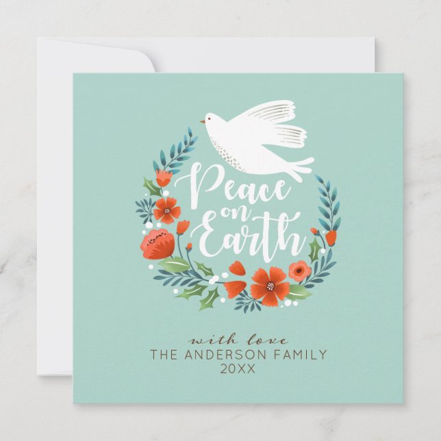 Söt Glad Jul Blommig Krans Foto Julkort (Framsida)