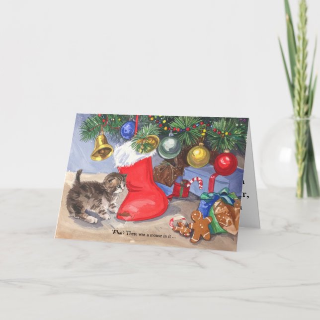 Söt Glad Jul Gran Kattunge  Helgkort (Framsida)