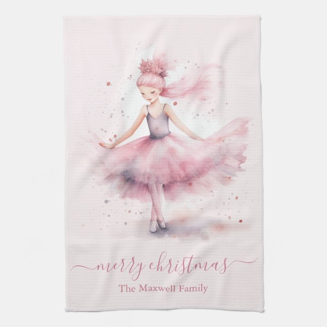Söt glad jul mjuk rosa ballerina  kökshandduk (Vertikal)
