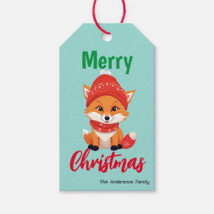 Söt glad jul Röd Räv Tomte Scarf julfirande Presentetikett