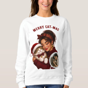 Söt Glad Katt-Jul Ljusrosa Julfotografi T Shirt