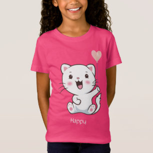 Söt Glad Kitty Katt & Hjärta Ballong T-Shirt