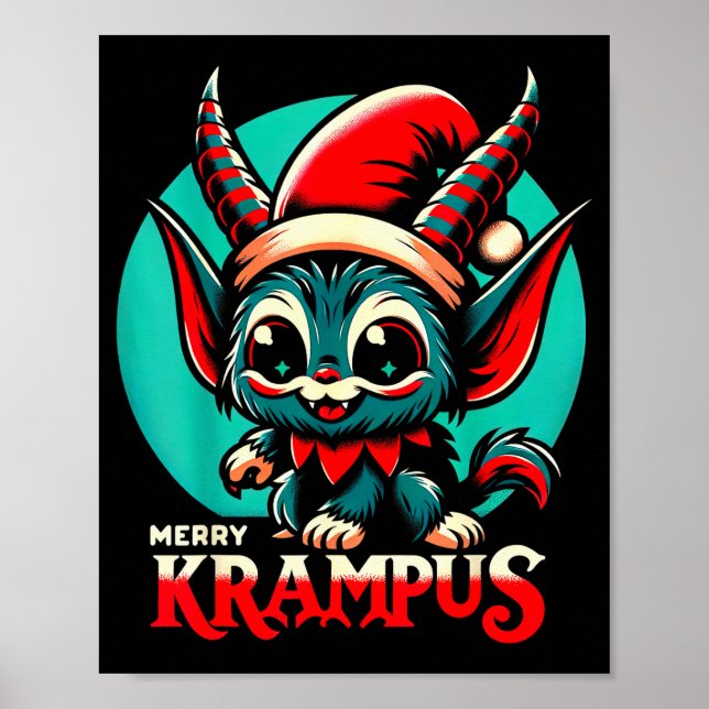 Söt glad Krampus jul helg 30-tals Retro Ca Poster (Framsidan)