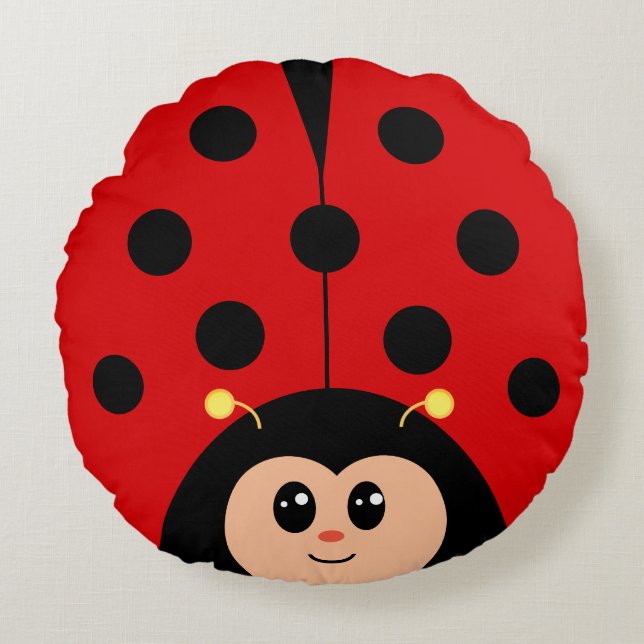 Söt Glad Lady Bug Tecknad Film  Rund Kudde (Framsidan)