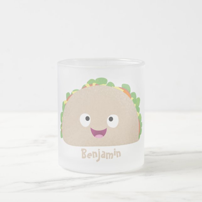 Söt glad leende taco serieillustration frostad glasmugg (Center)