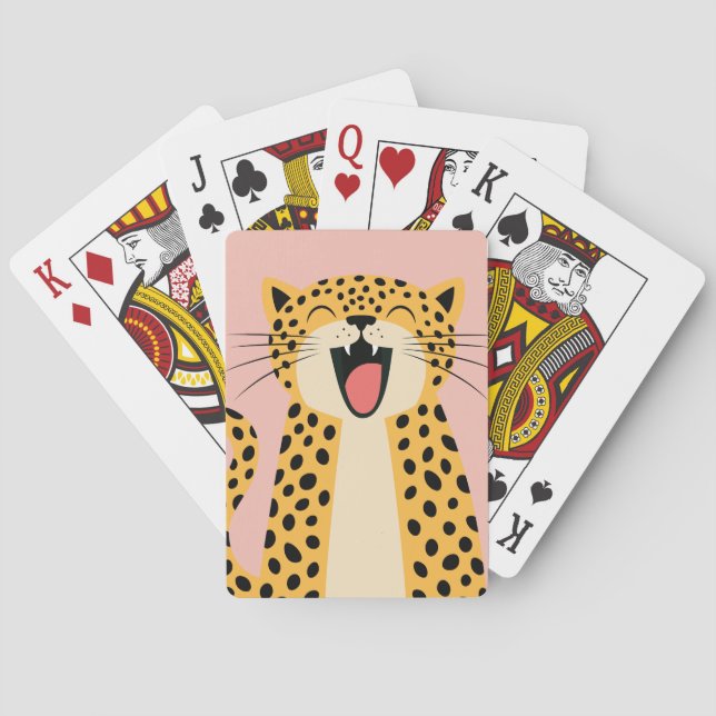 Söt Glad Leende Vild Leopard Tecknad Bild   Casinokort (Baksidan)