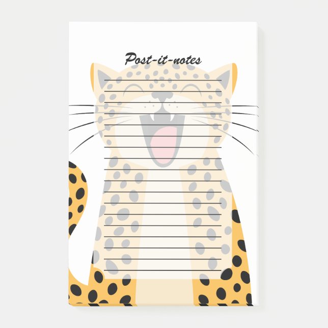 Söt Glad Leende Vild Leopard Tecknad Film   Post-it Block (Framsida)