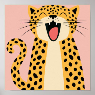 Söt Glad Leende Vild Leopard Tecknad Film Poster