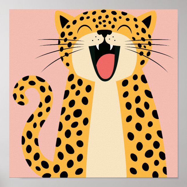 Söt Glad Leende Vild Leopard Tecknad Film   Poster (Framsidan)