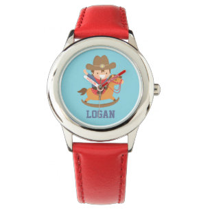 Söt Glad Liten Cowboy på Gunghäst Armbandsur