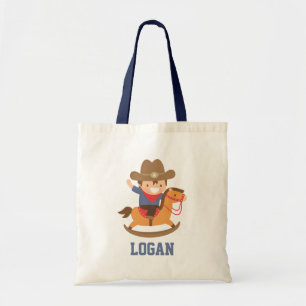 Söt Glad Liten Cowboy på Gunghäst Tygkasse