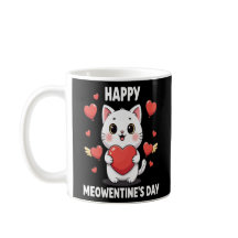 Söt Glad Meowentine’s Dag Kaffemugg för Kattälskar