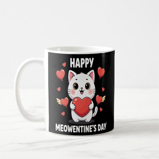 Söt Glad Meowentine’s Dag Kaffemugg för Kattälskar (Vänster)
