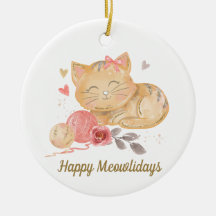 Söt Glad Mewolidays Katt Keramisk Ornament