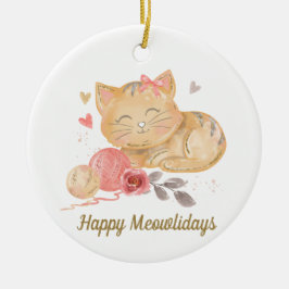 Söt Glad Mewolidays Katt Keramisk Ornament